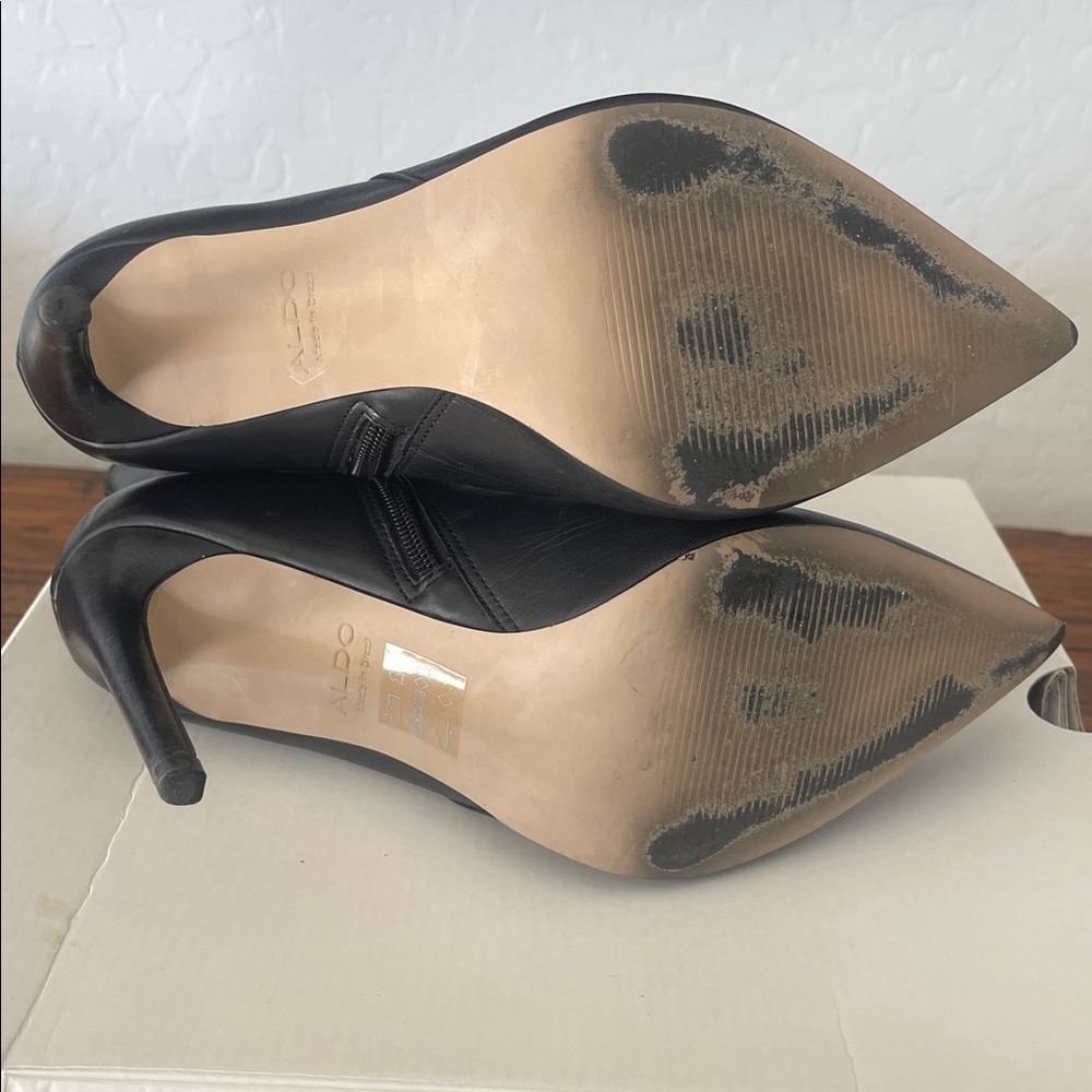 ALDO MYRONA BOOTS Black Leather Pointed Tor Side Zipper Stiletto Heel Size 8.5 - Picture 5 of 16
